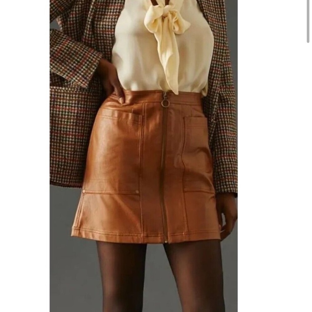 Anthropologie Brown Faux Leather Mini Skirt Y2K Minimalist Preppy  Size 4 NWT